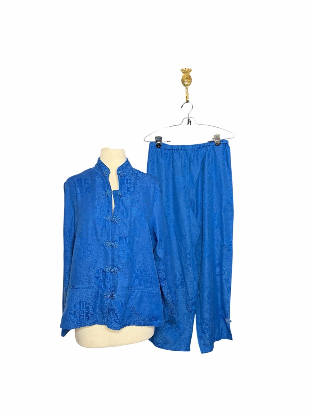 Shanghai Red Women's Royal Blue Asian Pajama Set with Mandarin Collar